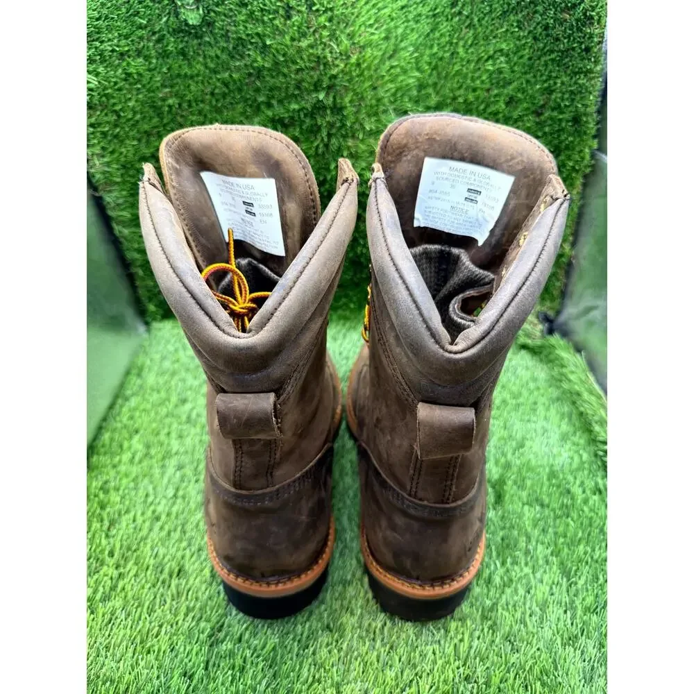Thorogood Logger 804-3555 Combat Boot Man's 9 Brown Leather Workware Steel Toe